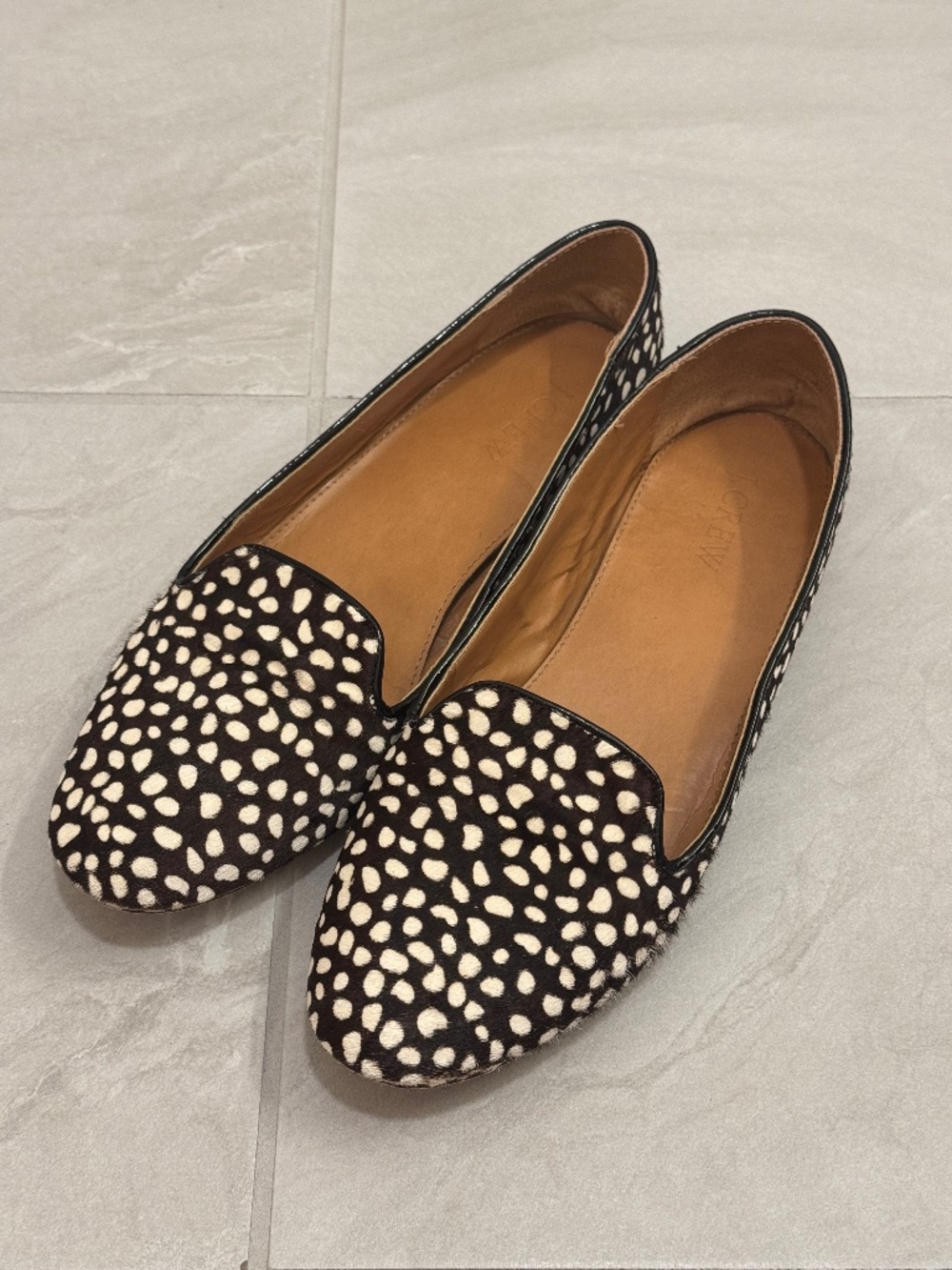 J.Crew Calf Hair Animal Print Smoking Loafers Flats